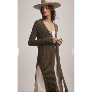 Pilcro Anthropologie Gauzy Duster‎ Cardigan Distressed Sweater in Moss Size XXS